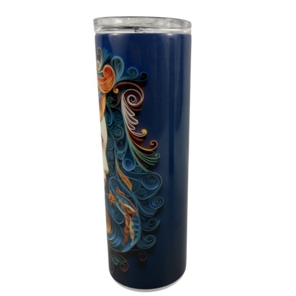 Skinny Tumbler 20oz Pretty Lady 3D Whimsical Colorful Quilling Stainless-Steel - Picture 5 of 8